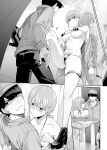  1boy 1girl bikini breasts changing_room chicke_iii full-length_mirror go-toubun_no_hanayome greyscale hetero highres jacket large_breasts micro_bikini mirror monochrome multiple_views nakano_ichika pants short_hair sunglasses swimsuit teasing uesugi_fuutarou 