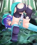  ass backpack bag bike_shorts blue_eyes blue_hair blush breasts censored cucumber cum dildo food food_insertion gisyo hair_bobbles hair_ornament hat kawashiro_nitori key medium_breasts nipples object_insertion pussy see-through solo top-down_bottom-up torn_clothes touhou two_side_up vaginal water 