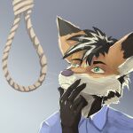 1:1 anthro canid canine clothing contemplating contemplative dakkawoof dark_collective fox green_eyes hi_res humor hybrid imminent_death imminent_suicide male mammal meme mephitid noose shirt_collar skunk solo suicidal_ideation thinking thinking_pose tom_(tom_fucks_a_retarded_child) tom_fucks_a_retarded_child