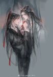  2boys alternate_hairstyle black_hair black_hanfu chinese_clothes couple cup curtains faux_traditional_media grey_eyes hair_ribbon half_updo hanfu headband high_ponytail holding holding_cup ink_wash_painting kcllzas163 lan_wangji light_particles long_hair long_sleeves looking_at_another male_focus modao_zushi multiple_boys parted_lips ponytail profile red_ribbon ribbon robe standing third-party_source toasting_(gesture) upper_body watermark wei_wuxian weibo_watermark white_hanfu white_headband wide_sleeves yaoi 
