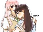  2girls bang_dream! bang_dream!_it&#039;s_mygo!!!!! black_hair blush chihaya_anon dress fang haneoka_school_uniform highres long_hair mole mole_under_eye multiple_girls open_mouth otaku5252 pink_hair purple_eyes school_uniform shiina_taki white_background 