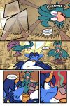 2025 2:3 6_panel_comic absurd_res ambiguous_gender avian beak black_eyes black_text blue_hair blue_wings cheek_tuft closed_smile comic couatl day dialogue ellipsis english_text exclamation_point eyelashes eyes_closed facial_tuft feathered_scalie feathered_snake feathers feet feral first_page group hair half-closed_eyes hay hay_bale hi_res inside jewelry looking_at_another lying medicine mouth_closed narrowed_eyes on_back open_mouth page_number pendant pink_eyes question_mark questioning_ellipsis red_eyes renbrand reptile scales scalie signature smile snake speech_bubble tail tail_feathers talking_to_another talons text toes tongue toony trio tuft virmir window wings