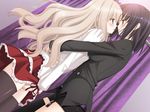  black_hair blonde_hair blue_eyes blush game_cg kawamura_reo long_hair masturbation multiple_girls peko red_eyes sawaguchi_mai short_hair sono_hanabira_ni_kuchizuke_wo thighhighs yuri 