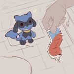 1:1 2025 3_fingers 3_toes 5_fingers advos ambiguous_gender anthro biped blue_body blue_fur blue_tail digital_media_(artwork) duo faceless_ambiguous faceless_character faceless_human feet fingers fur generation_4_pokemon holding_object human inside looking_up mammal nintendo nude nude_ambiguous nude_anthro pokemon pokemon_(species) riolu standing tail toes
