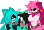 absurd_res android animal_humanoid anthro big_breasts black_body black_fur blue_eyes blue_hair bow_ribbon breasts brown_body brown_fur canid canid_humanoid canine canine_humanoid clothed clothing crossover dog_humanoid eulipotyphlan fan_character female fur glitch_productions green_eyes group hair headgear headwear hedgehog hi_res humanoid machine mammal mammal_humanoid mob_entertainment murder_drones poppy_playtime question_mark red_eyes robot robot_humanoid scar smiling_critters sonic.exe_(creepypasta) trio white_body worker_drone xxseraphimphobiaxx
