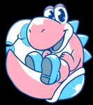 2025 ambiguous_gender anaugi anthro back_spines black_background boots clothing cracked_egg egg footwear hi_res lgbt_pride mario_bros nintendo open_mouth open_smile pink_body pink_scales pink_yoshi pride_colors scales shell shoes simple_background smile solo spines transgender_pride_colors yoshi