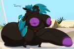3_fingers 3_toes absurd_res anthro areola avali avian balls beach big_areola big_balls big_breasts big_nipples big_penis black_arms black_balls black_body black_breasts black_claws black_ears black_feathers black_feet black_inner_ear black_legs black_penis black_sclera black_text blue_body blue_eyes blue_feathers blue_hair blue_sky blue_wings breasts claws clothed clothed_anthro clothing dialogue english_text feather_hair feathered_wings feathers feet finger_claws fingers genitals glans green_body green_feathers gynomorph hair herm_(lore) hi_res huge_areola huge_balls huge_breasts huge_nipples huge_penis humanoid_genitalia humanoid_penis hyper hyper_balls hyper_genitalia hyper_penis ineffective_clothing intersex jessesmash32 nipples non-mammal_areolas non-mammal_balls non-mammal_breasts non-mammal_nipples penis plant pseudo_hair purple_areola purple_glans purple_nipples ralena/ralaku sky solo standing text toe_claws toes tree vein veiny_penis walking winged_arms wings