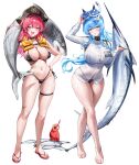  2girls absurdres anklet bandaid bikini bikini_under_clothes bird black_bikini black_choker blue_bikini blue_eyes blue_hair blush braid breasts choker cleavage fang feet fish goddess_of_victory:_nikke goggles goggles_on_head hair_ornament hairclip hat hat_ornament helm_(aqua_marine)_(nikke) helm_(nikke) highres huge_breasts jewelry large_breasts long_hair long_sleeves looking_at_viewer marlin_(fish) mast_(nikke) morgan_(nikke) multi-strapped_bikini_bottom multiple_girls murabana44 naval_jacket navel no_pants official_alternate_costume open_mouth parrot pink_eyes pink_hair pirate_hat ponytail sandals see-through_clothes see-through_shirt shark shirt skin_fang skull_hair_ornament skull_hat_ornament skull_ornament skull_print smile snorkel snorkel_mask stomach swimsuit thighlet thighs wet wet_clothes wet_jacket wet_shirt 