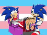 4:3 5_toes anthro barefoot blue_body clothed clothing eulipotyphlan feet female foot_focus gloves handwear hedgehog humanoid_feet laugh lgbt_pride male mammal plantigrade pride_colors restraints sega skoufidios smile soles solo sonic_the_hedgehog sonic_the_hedgehog_(series) stocks tickling tickling_feet toes trans_(lore) transgender_pride_colors