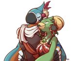 2019 amali_(tloz) anthro anthro_on_anthro arms_around_back arms_around_waist avian azen_(artist) azenzeph breath_of_the_wild canon_couple clothing ear_piercing ear_ring eyes_closed female happy hi_res holding_each_other husband_and_wife kass_(tloz) love male male/female married_couple nintendo piercing ring_piercing rito romantic romantic_couple smile smiling_at_another smiling_at_each_other the_legend_of_zelda