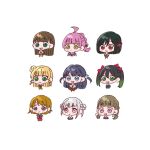  6+girls ahoge anyoji_hime anyoji_hime_(cosplay) arashi_chisato arashi_chisato_(cosplay) blonde_hair blue_eyes blue_hair borrowed_hairstyle bow bowtie braid brown_dress brown_hair cardigan chibi chibi_only cosplay costume_switch diagonal-striped_bow diagonal-striped_bowtie diagonal-striped_clothes dress fang fang_out gradient_hair green_bow green_bowtie green_eyes green_hair hair_ornament half_up_braid harusame_soup_(har_s_k) hasu_no_sora_school_uniform heanna_sumire highres hinoshita_kaho hinoshita_kaho_(cosplay) jacket kachimachi_kosuzu kachimachi_kosuzu_(cosplay) koizumi_hanayo link!_like!_love_live! long_hair look-alike love_live! love_live!_nijigasaki_high_school_idol_club love_live!_school_idol_project love_live!_sunshine!! love_live!_superstar!! low_twintails mifune_shioriko mole mole_on_neck momose_ginko momose_ginko_(cosplay) multi-tied_hair multicolored_hair multiple_girls murano_sayaka neck_ribbon neckerchief open_clothes open_jacket otonokizaka_school_uniform pink_cardigan pink_eyes pink_jacket ponytail rabbit_hair_ornament red_bow red_bowtie red_eyes red_hair red_neckerchief red_ribbon ribbon sailor_collar sakurakoji_kinako sakurakoji_kinako_(cosplay) school_uniform sidelocks simple_background streaked_hair striped_clothes takasaki_yu tennoji_rina tsushima_yoshiko tsushima_yoshiko_(cosplay) twintails two_side_up uranohoshi_school_uniform virtual_youtuber watanabe_you watanabe_you_(cosplay) white_background white_sailor_collar winter_uniform yazawa_nico yazawa_nico_(cosplay) yellow_bow yellow_bowtie yellow_eyes yellow_neckerchief yugiri_tsuzuri 