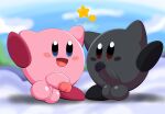 absurd_res balls big_balls big_penis cloud cloudy_sky duo erection genitals hand_holding hands_up hi_res humanoid_genitalia humanoid_penis kirby kirby_(series) male nintendo penis raised_leg shadow_kirby sky smile tepigfan101 waddling_head