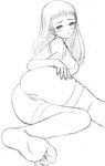  anus ass barefoot blush breasts feet foreshortening greyscale hand_on_hip highres large_breasts long_hair monochrome muffin_(sirumeria) original pussy sideboob sketch soles solo thighhighs thighs toes traditional_media work_in_progress 