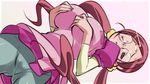 breasts cleavage cum facial glasses hanasaki_tsubomi heartcatch_precure! hikage_eiji large_breasts long_hair precure red_hair round_eyewear solo twintails very_long_hair 