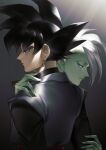  2boys black_dougi black_eyes black_hair colored_skin commentary_request dougi dragon_ball dragon_ball_super earrings film_grain gem goku_black green_gemstone green_skin grey_background grey_eyes hand_on_another&#039;s_arm hand_on_another&#039;s_shoulder highres jewelry kaioushin looking_ahead looking_at_another looking_back male_focus mohawk multiple_boys owo8090 pointy_ears potara_earrings profile short_hair single_earring smirk sphere_earrings spiked_hair white_hair zamasu 