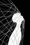  1boy benkdjjituibot black_background completely_nude entangled faceless from_side highres kim_dokja leaning_forward male_focus nude omniscient_reader&#039;s_viewpoint short_hair silhouette silk solo spider_web upper_body 