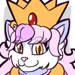 1:1 anthro blue_body blue_fur crown domestic_cat felid feline felis female female_anthro fur hair headgear icon low_res mammal pink_hair pixiecatsupreme smile smiling_at_viewer solo trans_(lore) trans_woman_(lore) tuxedo_cat