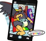5_fingers 5_toes abdl accipitrid accipitriform adult_baby ageplay anthro aroused aroused_male aroused_smile artist_name avian baby_powder back_wings beak bird bisexual_pride_colors bisexual_pride_diaper black_claws black_eyes black_finger_claws black_talons black_toe_claws blue_cere blush blush_lines bodily_fluids braviary carpet carpeted_floor cellphone cere_(anatomy) changing_mat claws clean_diaper clothed clothing colored dialogue diaper diaper_change diaper_fetish diaper_only diaper_use digital_drawing_(artwork) digital_media_(artwork) eagle electronics english_text fan_character feather_hair feathered_crest feathered_wings feathers feet finger_claws fingers floor generation_5_pokemon genital_fluids glistening glistening_eyes grey_arms grey_body grey_face grey_feathers grey_legs grey_wings hand_to_chest head_crest hi_res humanoid_feet humanoid_hands imminent_diaper_change infantilism lgbt_pride lgbt_pride_month looking_at_viewer male mat nado_soarian nintendo offscreen_character open_beak open_mouth open_smile phone phone_camera phone_screen phone_view plantigrade pokemon pokemon_(species) pokemorph pose posing_for_picture posing_for_viewer pride_color_diaper pride_colors pseudo_hair rainbow rainbow_changing_mat rainbow_colors raised_leg recording red_arms red_back red_body red_feathered_crest red_feathers red_wings roleplay scuted_arms scuted_feet scuted_hands scuted_legs scutes simple_background smartphone smile solo speech_bubble taking_picture talon_hands talons tan_feather_hair text toe_claws toes tongue tongue_out topless unclean_diaper uppiesplease urine used_diaper wearing_diaper wet_diaper white_background white_feathered_crest wings yellow_arms yellow_beak yellow_feet yellow_hands yellow_legs