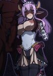  1boy 1girl absurdres ahoge amakubo_yuri animal_ears animal_print aoi_tabane black_thighhighs blush breasts censored cow_ears cow_girl cow_horns cow_print cow_tail dark-skinned_male dark_skin elbow_gloves erection garter_straps gloved_handjob gloves grabbing_another&#039;s_breast grin groping handjob heart heart-shaped_pupils hetero highres horns huge_penis kouyoku_senki_exs-tia lactation large_breasts large_penis long_hair looking_at_viewer maid_headdress milk_slave_maid_exs-tia mosaic_censoring nipples overskirt penis pink_hair purple_eyes pussy_juice showgirl_skirt smile solo_focus symbol-shaped_pupils tail testicles thighhighs virtual_youtuber 