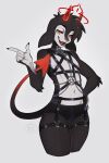 2022 anthro arm_tuft black_body black_clothing black_hair black_lips black_underwear bovid bulge caprine caprine_demon chain chain_leash clothing collar colored demon digital_drawing_(artwork) digital_media_(artwork) elbow_tuft fangs floppy_ears forked_tongue gesture goat_demon hair halo hand_gesture hand_on_hip harness head_tuft hi_res highlights_(coloring) horn leash lidded_eyes lips long_tail looking_at_viewer male mammal multicolored_body nails nipples occult_symbol open_mouth open_smile peachmuffin peius_(lezified) pentagram pentagram_harness pink_nose pointing red_eyes red_halo red_horn sassy shaded short_hair simple_background smile solo spade_tail symbol tail teeth thin_tail tongue tuft two_tone_body underwear white_body