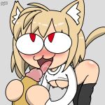  1boy 1girl animal_ears artist_name ass bent_over black_pants blonde_hair blush cat cat_ears cat_girl cat_tail clothes_lift clothes_pull fellatio grey_background hetero licking licking_penis long_sleeves looking_up neco-arc non-web_source oral pants pants_pull penis penis_grab petite red_eyes shirt shirt_lift simple_background sketch slit_pupils spanky15 tail tsukihime tsukihime_(remake) white_shirt 