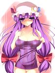  bad_id bad_pixiv_id banned_artist blush bow breasts hair_bow hat large_breasts long_hair nipples no_bra no_panties patchouli_knowledge purple_eyes purple_hair pussy see-through shikano_sumiaki solo touhou twintails uncensored 