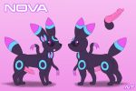 3:2 4_legs animal_genitalia animal_penis anus balls black_body black_fur black_sclera bow_(feature) canine_genitalia canine_penis close-up eeveelution erection facial_markings fan_character feral fur generation_2_pokemon generation_6_pokemon genitals head_markings hi_res hybrid hybrid_pokemon knot knotted_penis male markings model_sheet multicolored_body multicolored_ears multicolored_fur multicolored_tail ninjatreecko nintendo penis pokemon pokemon_(species) purple_body ribbons ribbons_(anatomy) ring_(marking) simple_background solo sylveon tail tongue tongue_out umbreon
