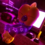 1:1 3d_(artwork) absurd_res anthro anus backsack balls blurred_background butt butt_focus clothing digital_media_(artwork) dutch_angle electronics english_text five_nights_at_freddy&#039;s five_nights_at_freddy&#039;s:_help_wanted furniture genitals glitchtrap hi_res inside jizzyfox lagomorph legs_together legwear leporid male mammal on_table pawpads perineum profanity purple_balls purple_clothing purple_legwear purple_thigh_highs rabbit rear_view scottgames scut_tail short_tail solo star_print stuck table tail television text thigh_highs toeless_thigh_highs watermark