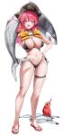  1girl absurdres bandaid bikini bird black_bikini black_choker blush breasts choker cleavage fang fish goddess_of_victory:_nikke hair_ornament hairclip hat hat_ornament highres jewelry large_breasts long_hair looking_at_viewer mast_(nikke) morgan_(nikke) murabana44 navel open_mouth parrot pink_eyes pink_hair pirate_hat sandals shark skin_fang skull_hair_ornament skull_hat_ornament skull_ornament skull_print smile stomach swimsuit thighlet thighs wet 