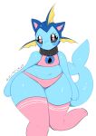  &lt;3 &lt;3_eyes absurd_res anthro blue_body clothed clothing collar crop_top eeveelution female flat_chested footwear generation_1_pokemon hasbro hi_res legwear looking_at_viewer magic:_the_gathering mammal navel nintendo panties pokemon pokemon_(species) pukemilked shirt socks solo thick_thighs thigh_highs thigh_socks topwear underwear vaporeon video_games wide_hips wizards_of_the_coast 