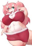  anthro big_breasts blue_eyes breasts cleavage_cutout clothed clothed_anthro clothing dragon ear_piercing female fur furred_dragon hair hako horn looking_at_viewer partially_clothed piercing pink_body pink_hair pulling_down_pants solo solo_focus tongue tongue_out voluptuous_female wide_hips wingless_dragon 
