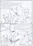  anthro black_and_white bottomwear canid canine clothing comic dasyuromorph dialogue door duncan_(kitfox_crimson) english_text eye_patch eyewear female fox group hand_on_mouth kangaroo keith_(kitfox-crimson) kitfox-crimson macropod male mammal marsupial mechanical_arm monochrome pants pockets prosthetic prosthetic_arm prosthetic_limb rena_(kitfox_crimson) rumour_(kitfox-krimson) screen shirt short_pants sketch surprise surprised_expression synthetic technology text thylacine topwear 