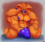 big_muscles big_penis bulge demon duel_monster exodia_the_forbidden_one genital_outline genitals grin hi_res humanoid male monster muscular nipples pecs penis penis_outline smile solo uniparasite yu-gi-oh! 