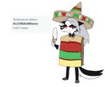  2022 anthro canid canid_demon clothing collar corn corn_on_the_cob demon female food hat headgear headwear hellhound helluva_boss humor inker_comics loona_(helluva_boss) mammal meme plant pun shitpost simple_background solo sombrero spanish_text spiked_collar spikes text twitter white_background 
