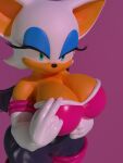  3:4 3d_(artwork) absurd_res anthro big_breasts breasts chiropteran clothed clothing digital_media_(artwork) female gloves handwear hi_res looking_at_viewer makeup mammal membrane_(anatomy) membranous_wings rouge_the_bat sega simple_background smile solo solo_focus sonic_the_hedgehog_(series) sticki_bun wings 