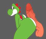  absurd_res ambiguous_gender anthro balls big_butt big_penis bodily_fluids butt digital_media_(artwork) dinosaur disembodied_penis genitals golde green_yoshi grey_background hi_res hot_dogging huge_penis looking_back male mario_bros nintendo penis reptile saddle scalie side_view simple_background smile sweat sweatdrop thick_thighs video_games yoshi yoshi_(character) 