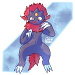  1:1 alpha_channel ambiguous_gender anthro claws colored colored_line_art d&eacute;d&eacute;pinel feathers featureless_crotch forehead_gem fur generation_4_pokemon navel nintendo pokemon pokemon_(species) purple_body purple_fur red_body red_eyes red_feathers shaded simple_background solo spread_legs spreading video_games weavile 