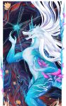  abstract_background anthro aquatic_dragon art_nouveau asian_mythology biceps blue_body blue_eyes disney dragon east_asian_mythology eastern_dragon fangs female flower hair hi_res horn hynvale leaf long_hair looking_at_another magic marine multicolored_body muscular mythology nature plant raya_and_the_last_dragon sisu_(ratld) solo soul surreal white_body white_hair 