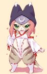  &lt;3 anthro asian_clothing blush bodily_fluids camel_toe capcom clothing cotora east_asian_clothing felid felyne female footwear green_eyes hair hi_res japanese_clothing lynian mammal miko_outfit monster_hunter monster_hunter_stories_2:_wings_of_ruin palico pawpads pink_hair semi-anthro simple_background socks solo sweat thick_thighs toeless_footwear toeless_socks tsukino_(monster_hunter_stories) video_games 