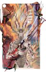  abstract_background anthro art_nouveau asian_mythology biceps dragon east_asian_mythology eastern_dragon fangs fantasy female fire flaming_hair guitar hair hi_res horn hynvale iavyaling_xi_mauryl katana looking_at_viewer magic melee_weapon muscular musical_instrument mythology pinup plucked_string_instrument pose pseudo_hair solo string_instrument surreal sword tan_body weapon yellow_eyes 