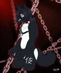  2019 angry anthro canid canine canis chain chained claws collar growling japanese_text male mammal muzzle_(object) muzzled red_eyes ryukawa spiked_collar spikes tattoo text wolf zero_pictured 