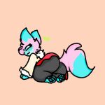  1:1 2022 ambiguous_gender anthro blush butt clothed clothing cyan_(tattlekat) digital_drawing_(artwork) digital_media_(artwork) domestic_cat felid feline felis fur looking_at_viewer mammal pawpads pink_body pink_fur simple_background solo tattlekat 