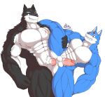  2020 abs anal anal_penetration anthro biceps blush bodily_fluids canid darkai duo erection from_front_position grin hand_on_leg hand_on_thigh hi_res leg_over_shoulder male male/male mammal muscular muscular_anthro muscular_male muscular_thighs pecs penetration smile sweat 