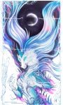  abstract_background action_pose anthro aquatic_dragon art_nouveau asian_mythology blue_body blue_eyes chrome cosmic_background cosmic_hair disney dragon east_asian_mythology eastern_dragon ethereal_hair fangs female hair hi_res horn hynvale looking_at_another magic marine moon mythology night pink_body pose raya_and_the_last_dragon sisu_(ratld) smile smirk solo space surreal white_body 