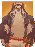  &lt;3 anthro asian_clothing batoid big_man_(splatoon) clothed clothing east_asian_clothing fish hands_on_hips happy hi_res japanese_clothing kaijotu male marine musclegut open_mouth partially_clothed shirtless simple_background slightly_chubby smile solo stingray 