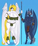  absurd_res bat_wings blonde_hair blue_body blue_fur bottomwear clothing comission equid equine eye_patch eyewear female fur furry green_eyes grey_hair hair hi_res horse larger_female loincloth male mammal melee_weapon membrane_(anatomy) membranous_wings pegasus polearm size_difference smaller_male spamjamz spear tribal tribal_clothing weapon white_body white_fur wings 