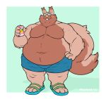  2022 anthro belly beverage big_belly brown_body can clothing container eyewear footwear generation_8_pokemon glasses greedent humanoid_hands male manlyster moobs navel nintendo overweight overweight_male pokemon pokemon_(species) sandals solo video_games 