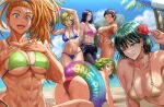  6+girls abs all_fours arms_up asami_(one-punch_man) ass ball bandage_on_face bandages bare_shoulders beach beachball bikini black_hair blonde_hair blue_bikini blue_eyes blue_sky bodysuit breasts brown_hair captain_mizuki character_request cleavage cloud cloudy_sky daraz diving_suit earrings flower fubuki_(one-punch_man) gold_bikini gold_choker green_bikini green_eyes green_hair hair_flower hair_ornament hands_on_own_chest high_ponytail highres innertube jewelry large_breasts long_hair looking_at_viewer multiple_girls muscular muscular_female navel noria_(one-punch_man) one-punch_man open_mouth orange_hair outdoors palm_tree pink_bikini purple_eyes red_bikini sand short_hair skin_tight sky suiko_(one-punch_man) swimsuit tatsumaki toned tree umbrella undressing water wetsuit yellow_eyes 