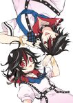  1boy 1girl ahoge arrow_(symbol) black_hair choker commentary_request genderswap genderswap_(ftm) highres horns kijin_seija kyouda_suzuka multicolored_hair open_mouth red_eyes red_hair shirt short_hair short_sleeves streaked_hair tongue tongue_out touhou white_hair white_shirt 