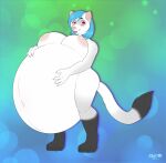  2019 air_inflation alexis_(xausr32) anthro blue_hair claws domestic_ferret female hair hi_res inflation inverted_belly_button inverted_nipples mammal mustela mustelid musteline nipples ryukawa solo swollen tongue tongue_out trans_(lore) trans_woman_(lore) true_musteline 